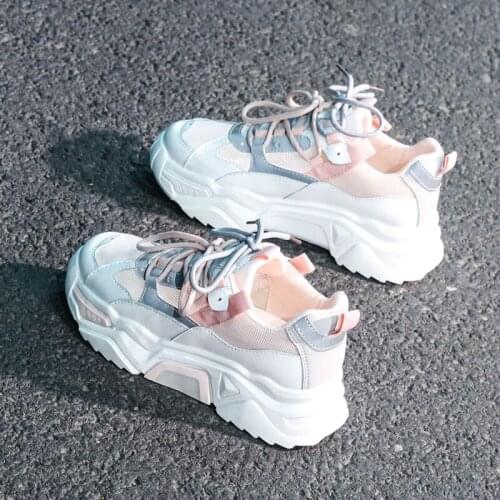 Womens Chunky Sneakers Nice Fashion Women Platform Shoes Lace Up Breathable Air Vulcanize Shoes Women Female Trainers Dad Shoes