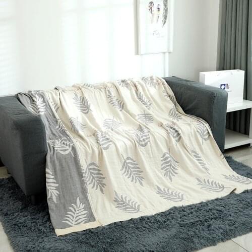 Summer Cotton Towel Blanket for Travel Sofa Office Nap Children Adults Air Condition Bedding Coverlet Throws for Bed(Leaves)