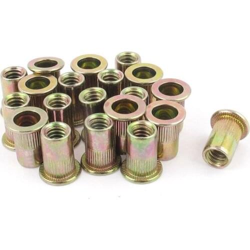 M3 M4 M5 M6 M8 20PCS Zinc Plated Carbon Steel Knurled Nuts Rivnut Flat Head Threaded Rivet Insert Nutsert Cap Rivet