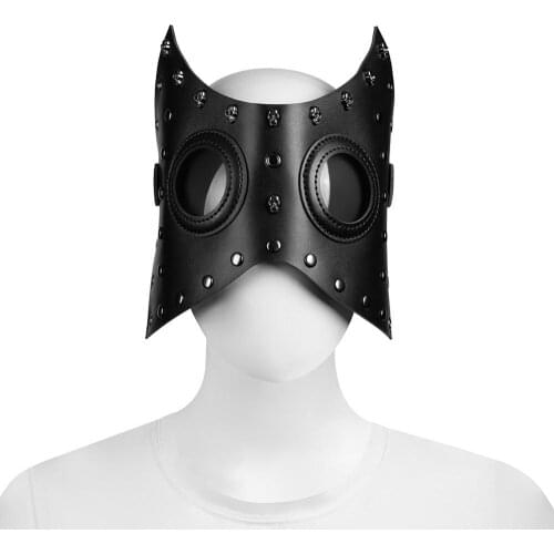2020 Unisex Adult Black PU Leather Halloween Role Playing Game Punk Rock Gothic Mask Carnival Party Makeup Anime Cosplay Prop