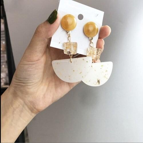 Fashion Bohemian Women Acrylic Acetic Acid Imitation Marble Round Cube Semi-circle Pendant Geometric Dangle Earrings Ear Jewelry