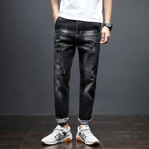 Youth cotton elastic slim fit jeans men P39 two colors available 28-38 size