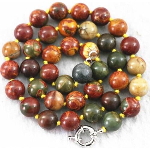 Multicolor Natural Stone Picasso Round Beads Necklace For Women 8mm 10mm 12mm Beaded Strand Necklaces Chain Jewelry 18inch B1017