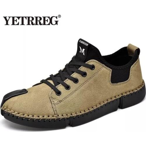 2020 New Spring Men Casual Shoes Handmade Leather Loafers Outdoor Mens Shoes Quality Split Leather Flat Moccasins Men Sneakers