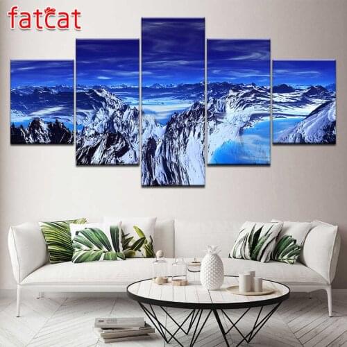 FATCAT Natural scenery mountain 5 piece Diy Diamond Painting Cross Stitch full Square Round Diamond Embroidery kits AE2287