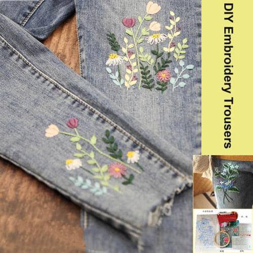 DIY Clothes Trousers Embroidery Kit Flower Cross Stitch Set Needlework Sewing Art Cross Stitch Handwork Handcraft Creative Gift