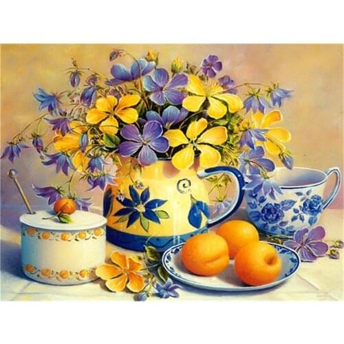 Fruit Flower Art DIY Embroidery Cross Stitch 11CT Kits Needlework Craft Set Cotton Thread Printed Canvas Home Wholesale
