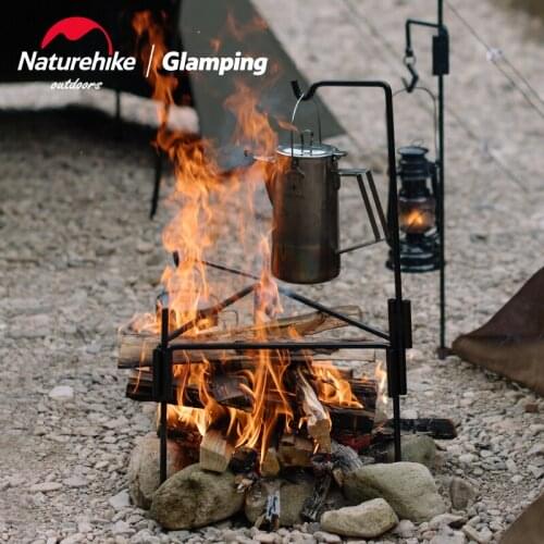Naturehike Outdoor Portable Iron Tripod Adjustable Height Barbecue Rack Camping Firewood Rack Easy Assembly Picnic Accessories
