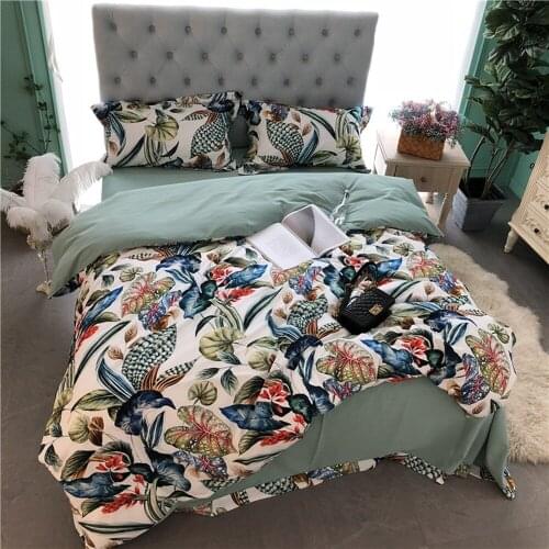 New 100% cotton Printed Flower colorful leaf Bedding sets Sanding Queen King Pastoral Duvet cover Bed sheet set Pillowcases 4pcs