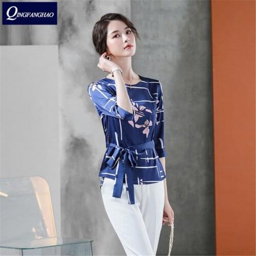 2020 spring and summer new chiffon print shirt women retro fashion loose design mid-sleeved shirt tops