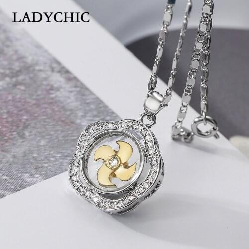 LADYCHIC New Arrival Flower Element Rotatable Windmill Pendant Exquisite Gold Silver Color Necklaces Women Jewelry Gift LN1301