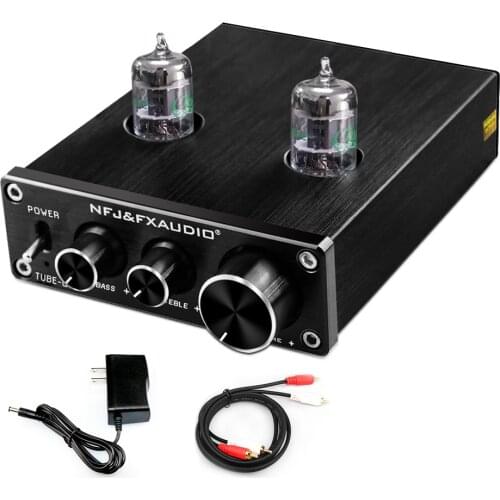 FX AUDIO GE5654 Tube Preamplifier for Home Audio with Bass and Treble Control NE5532 Replaceable Tube and OP Amp Stereo Preamp