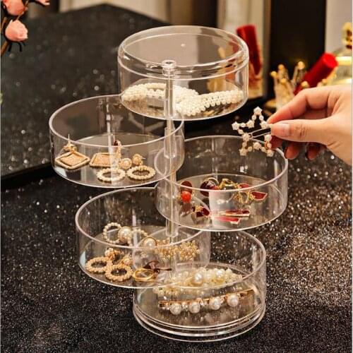 Clear 360 Degree Round Rotating Jewellery Storage Box Jewelry Organizer Case Necklace Bracelet Ring Earring Display Tray Holder