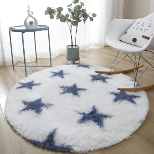 Fluffy Round Rug Carpets for Living Room Decor Faux Fur Rugs Kids Room Long Plush Rugs for Bedroom Geometric Area Rug Modern Mat