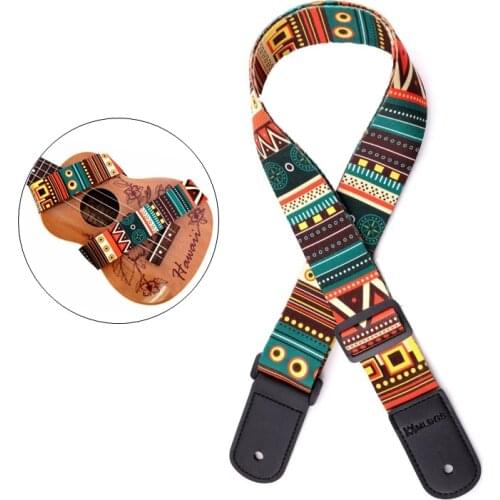 Adjustable Printing National Style Ukulele Straps with Soft PU Leather Head