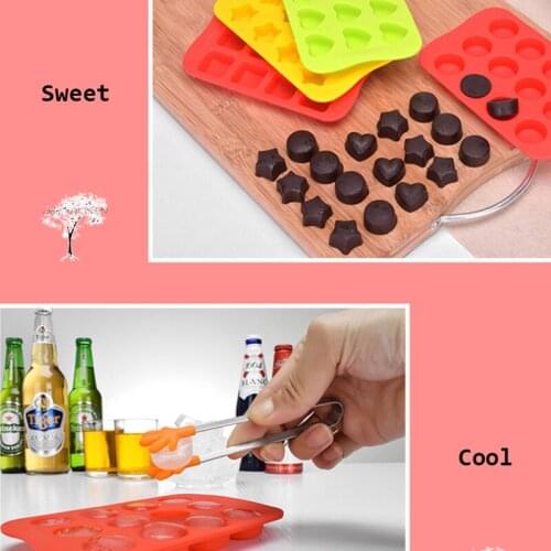 Silicone 12 Grids Ice Tray Ice Cube Chocolate Molds Heart Star Shape Kitchen Baking Tool Accessories