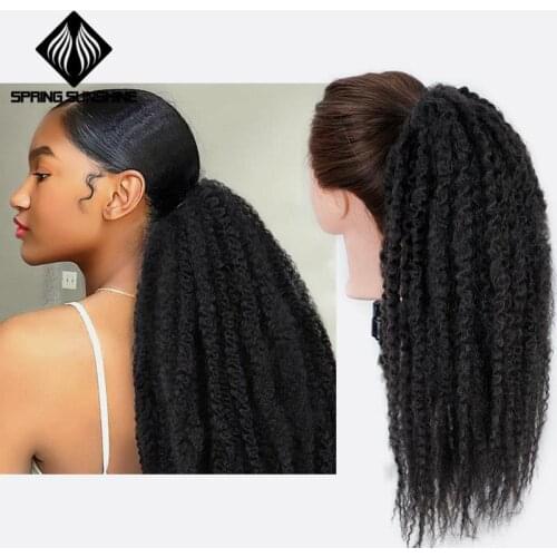 Spring sunshine 20" Afro Kinky Curly Ponytail Marley Braids Twist Hairpiece Frizzy Synthetic Crochet Braids Hair Extensions