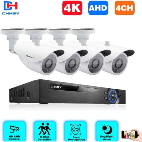 CHHSV 4CH 4K CCTV AHD Camera System HD 4 Channel 4K DVR 4PCS Waterproof 8MP HD Camera Security Surveillance Camera Kit