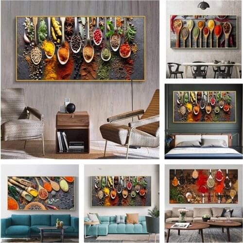 Modern Spices Spoon Kitchen Food Canvas Painting Abstract Posters and Prints Wall Art Pictures for Restaurant Living Room Decor