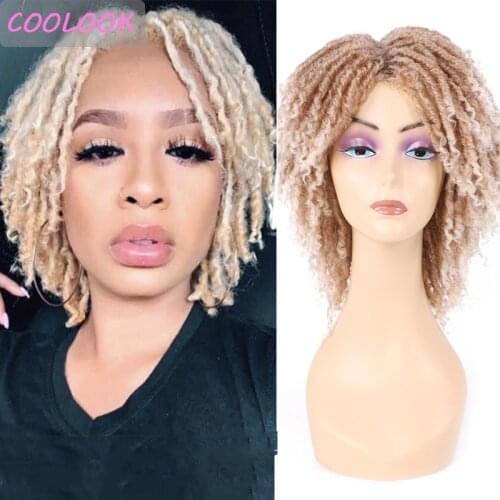613 Blonde Curly Wigs for Women African American Short Afro Curly Wig Naural Synthetic Golden Dreadlock Curly Wig Peruca Cosplay