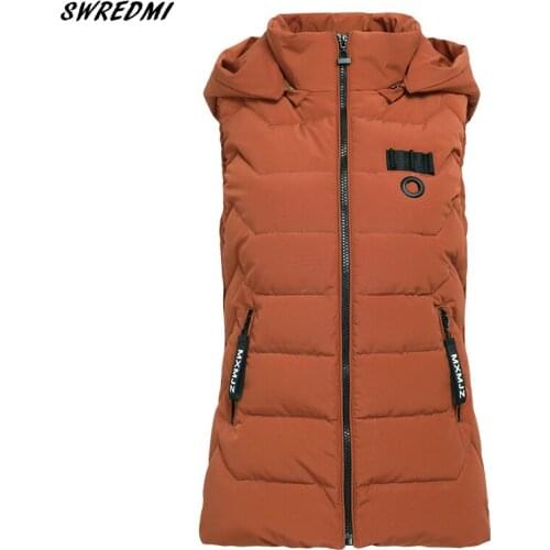 SWREDMI Snow Wear Warm Vests For Women M-3XL Plus Size Hooded Vest Female Jacket Coat Tops Zipper Sleeveless Parka For Girls