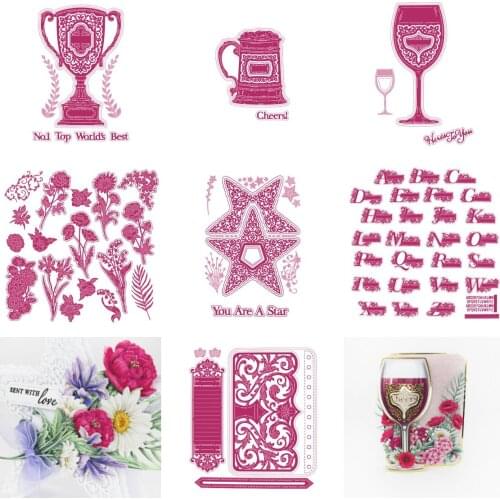 Trophy Flower Star Wine Glass Metal Cutting Die Scrapbook Embossed Paper Card Album Craft Template Cut Die Stencils New for 2021