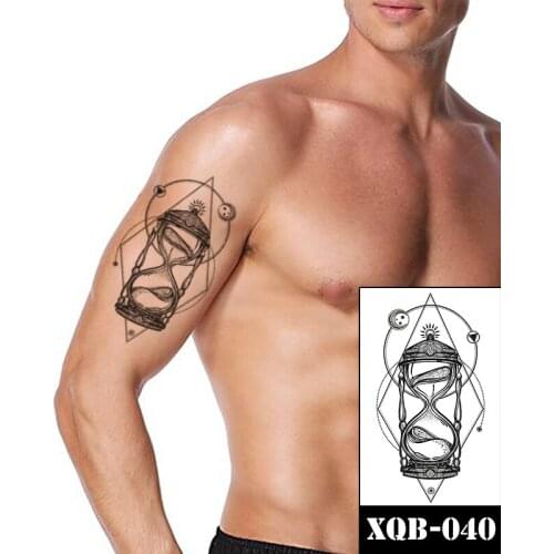 Time Hourglass Geometric Waterproof Temporary Tattoo Sticker Black Hannah Flower Fake Tattoos Flash Tatoo Arm Body Art Women Men