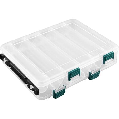 Fishing Tackle Box with 12 Double-sided Compartments Transparent Independent Latch Tool for Fishing