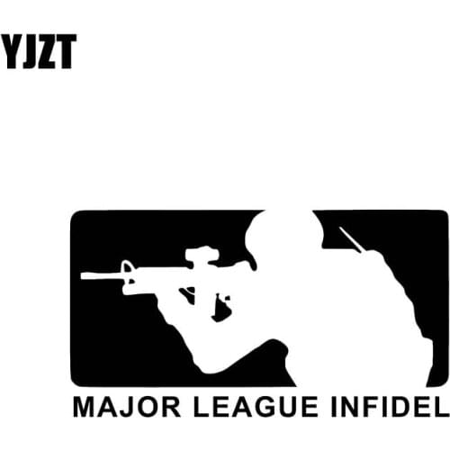 YJZT 15CM*8.2CM Major League Infidel Car Sticker Vinyl Decal Military USMC Army Navy Black/Silver C3-0142