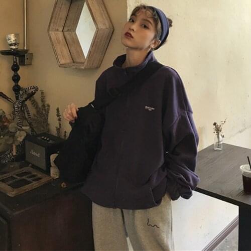 Casual Stand Collar Purple Jackets Women Fleece Coats Velvet Loose Outwear 2020 Spring Autumn Female Zipper Hoodies Sport Suits