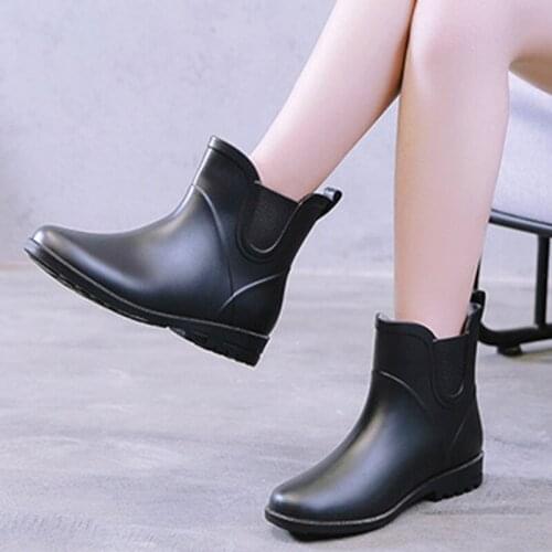Women Ankle Rain Boots For Woman Girls Fashion Solid Color Round Toe PVC Boots Female Slip On Shoe Ladies New Autumn 2021