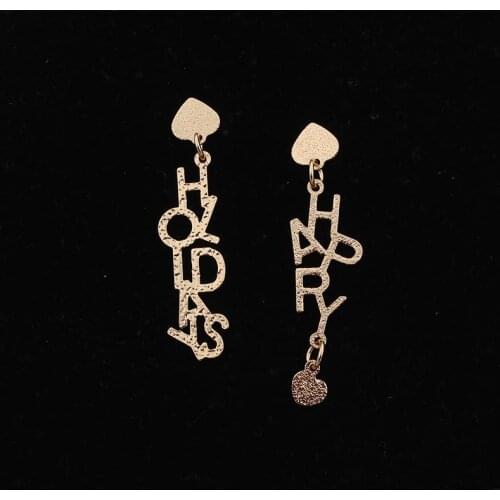 2020 Women Earrings Gold Color Letter Alphabet Love Heart Happy Holiday Earrings Personality Party Jewelry Gift Long Drop