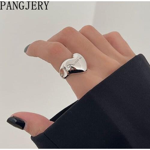 PANGJERY 925 Sterling Silver Opening Rings for Women Fashion Simple Temperament Vintage LOVE Heart Anniversary Fine Jewelry Gift