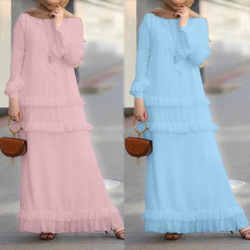 Dubai Arab Muslim Cupcake Dress Women Lace Petal Sleeve Cake Vestidos Turkey Solid Elegant Maxi Islamic Clothing Plus Size 5xl