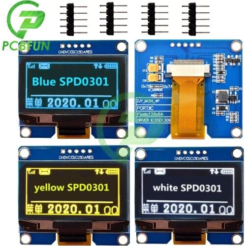 1.54 inch 5Pin White Blue Yellow OLED Screen Display Module SPI IIC I2C Interface 3.3V SPD0301 Drive IC 128*64 12864 128x64
