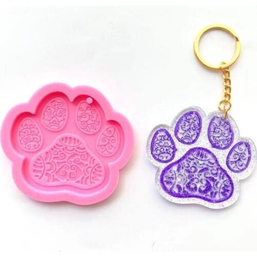 1 Pc Cute Dog Paw Keychain Epoxy Resin Mold Earrings Pendant Casting Silicone Mould DIY Crafts Jewelry Casting Tools