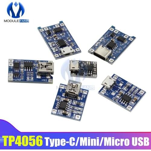 10PCS/set TP4056 TC4056 Type-c/Micro/Mini USB 5V 1A 18650 Lithium Battery Charger Module Charging Board Dual Functions Li-ion