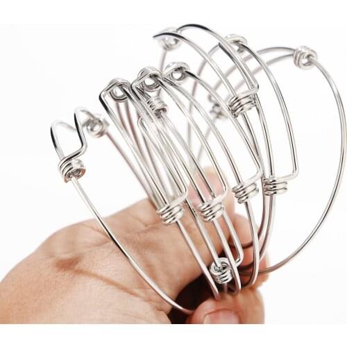 10pcs Fashion Wire Stainless Steel Metal Expandable Bracelet Base Adjustable Blank Bangle DIY Charm Bracelets & Bangles 65mm Dia