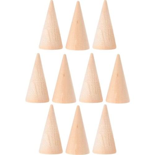 10pcs DIY Cone Unpainted Wooden Cone Shape Ornamnet Craft Accessories Cone Geometry Ornaments Simple Accessories
