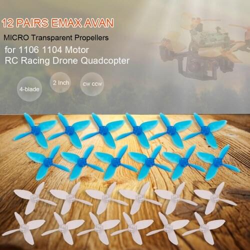 12 Pairs Micro 2 Inch 4-blade Transparent Propellers CW CCW for 1106 1104 Motor RC Racing Drone