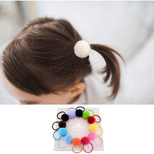 12Pcs Baby Girls Kids Faux Fur Ball Hair Ties Ball Rope Ring Ponytail Holder Hot