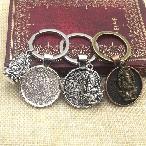 2Pcs Flower Cabochon Base Buddha 3Colors Keychain Fit Round 25mm Dia Diy Key Rings Jewelry Finding Diy Making