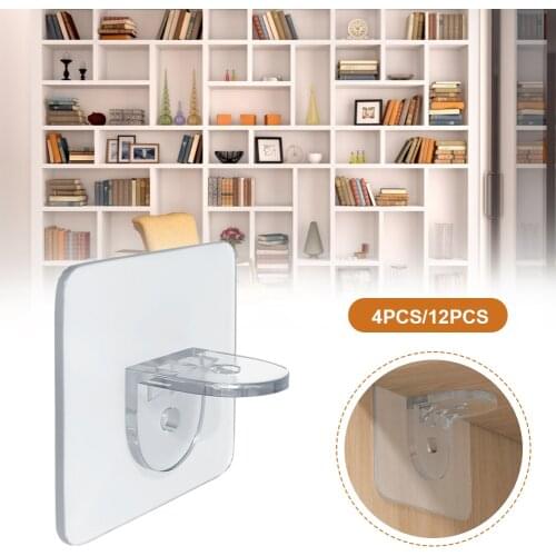 4/12pcs Adhesive Shelf Support Pegs Punch-free Clear Closet Cabinet Shelf Clips Pegs Wall Hangers for Kitchen Cabinet Furniture
