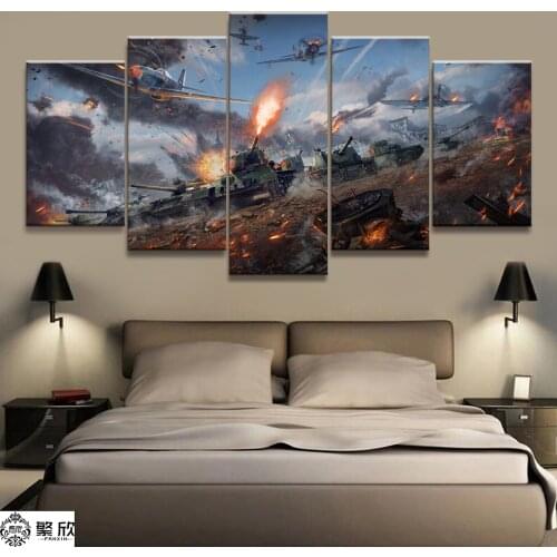 5 Piece Military War World of Warships Tank World Painting Game Poster Decorative Mural Wall Decor Canvas Painting Wholesale
