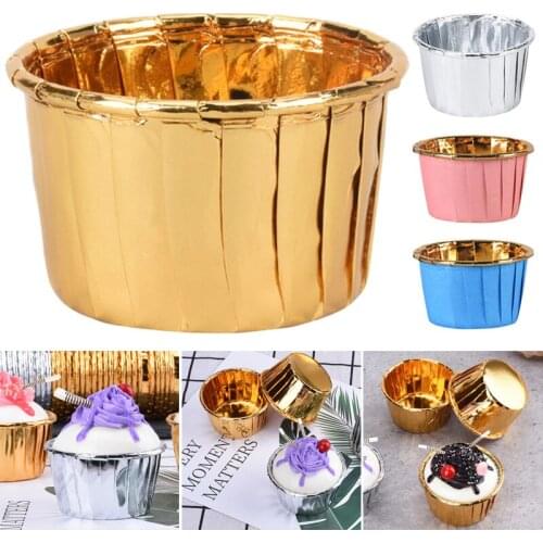 50pcs Aluminum Foil Cupcake Paper Cupcake Liner Baking Cups Muffin Cupcake Paper Cups VC