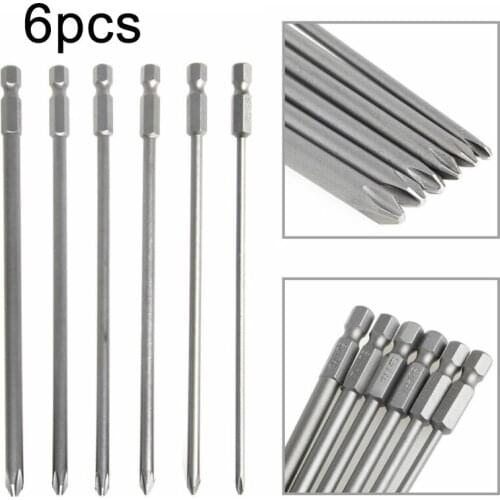 6pcs/Set 150mm 1/4 Hex Shank Magnetic Cross Head Long Screwdriver Drill Bits