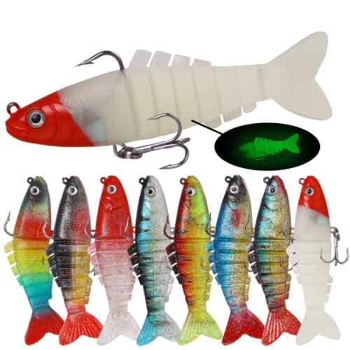 8pcs/set 17.5g/9cm 3D Simulation Eye Artificial Multi-section Plastic Soft Bait Wobbler Luminous Flash Fishing Lure With Hook