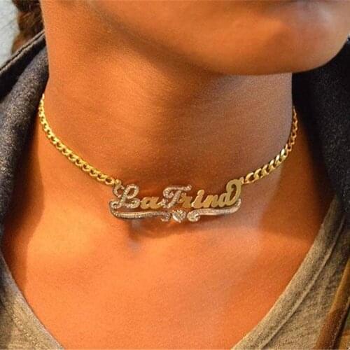 AurolaCo Custom Name Necklace Personality Stainless Steel Gold Nameplate Pendant Necklace Jewelry for Women Gifts