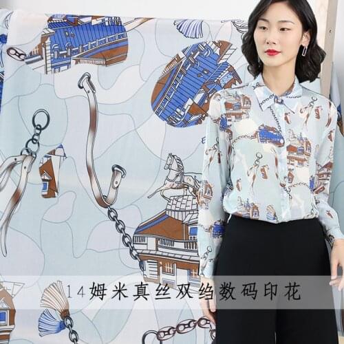 White waxberry 14momme Gharry House Printed Crepe de Chine 100% Silk Materials Shirt Dress DIY clothes fabrics Freeshipping