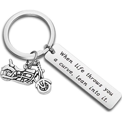 Motorcycle Keychain When Life Throws You a Curve Lean into It Gift for him Bike Lover Motorcycle Keychains Keyring Dad Husband
